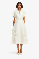 Aubrey Appliqué Shirt Midi Dress - Snow