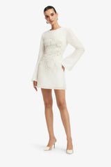 Suzanne Appliqué Bell Sleeve Mini Dress - Snow