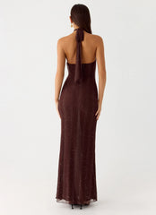 Haylan Sparkle Mesh Maxi Dress Chocolate