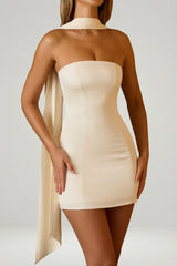 Scarf-Detail Strapless A-Line Mini Dress In Ivory