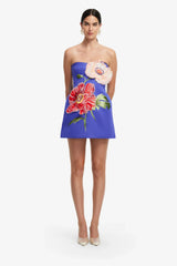 Rosario Appliqué Floral Bustier Mini Dress - Lapis