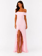 Icon In Motion Off Shoulder Maxi Dress Baby Pink