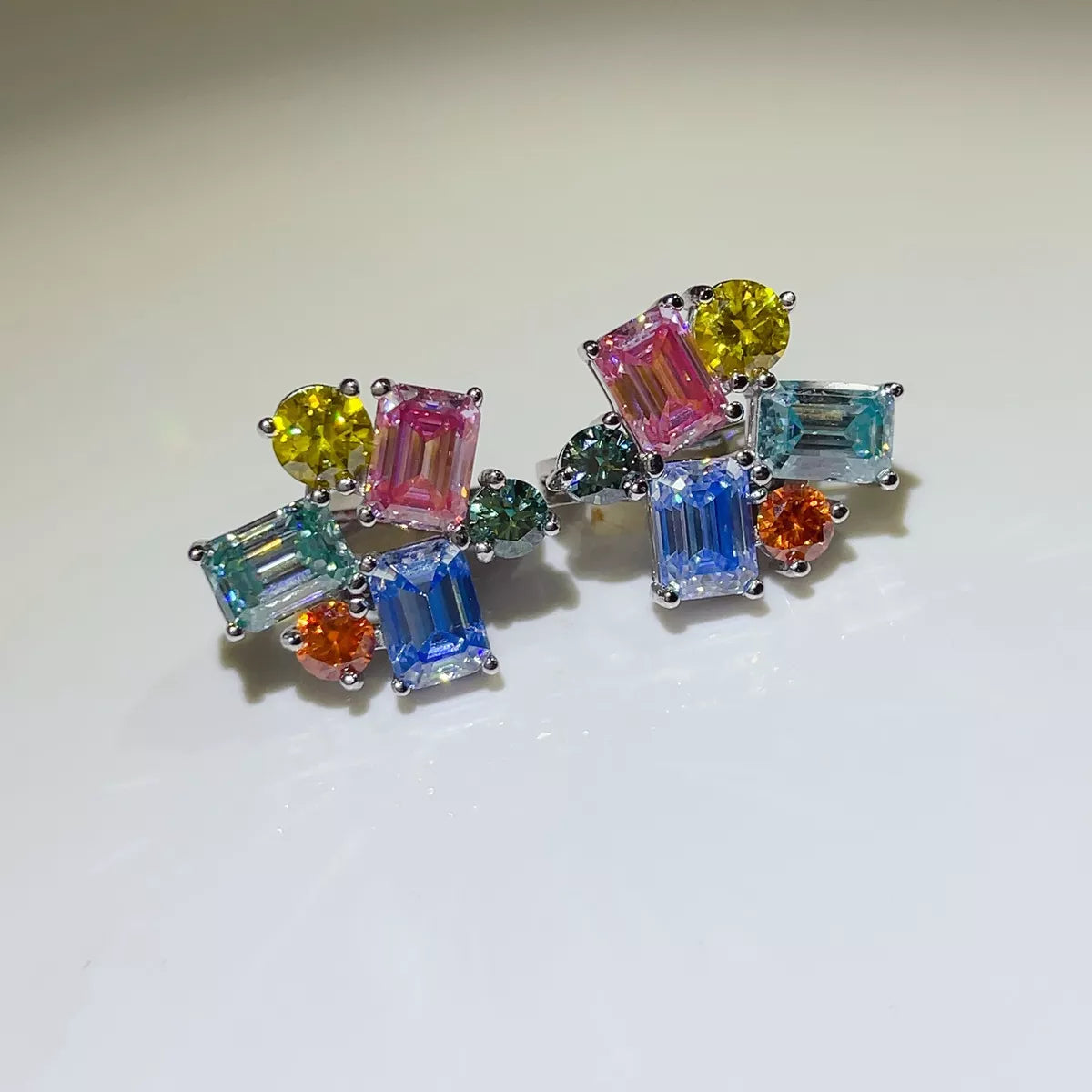 925 Sterling Silver Moissanite Multi-Color Earrings