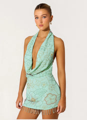 Outlaw Beaded Mini Dress Mint