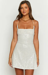Say So White Beaded Mini Dress