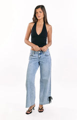 Willabelle Light Wash Denim Bow Hem Low Rise Jeans