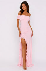 Icon In Motion Off Shoulder Maxi Dress Baby Pink