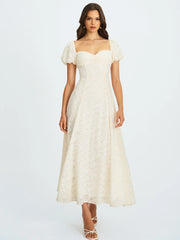 Pandora White Bubble Sleeve Backless Maxi Dress