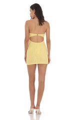 Textured Floral Cutout Dress In Yellow
