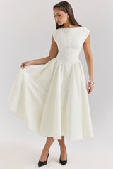 Ivory Moire Satin Midi Dress