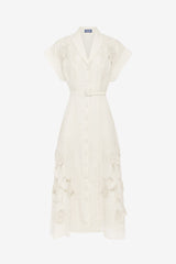 Aubrey Appliqué Shirt Midi Dress - Snow