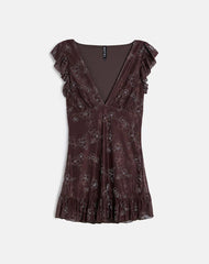 Motarika Mini Dress In Doodle Flower Flock Brown