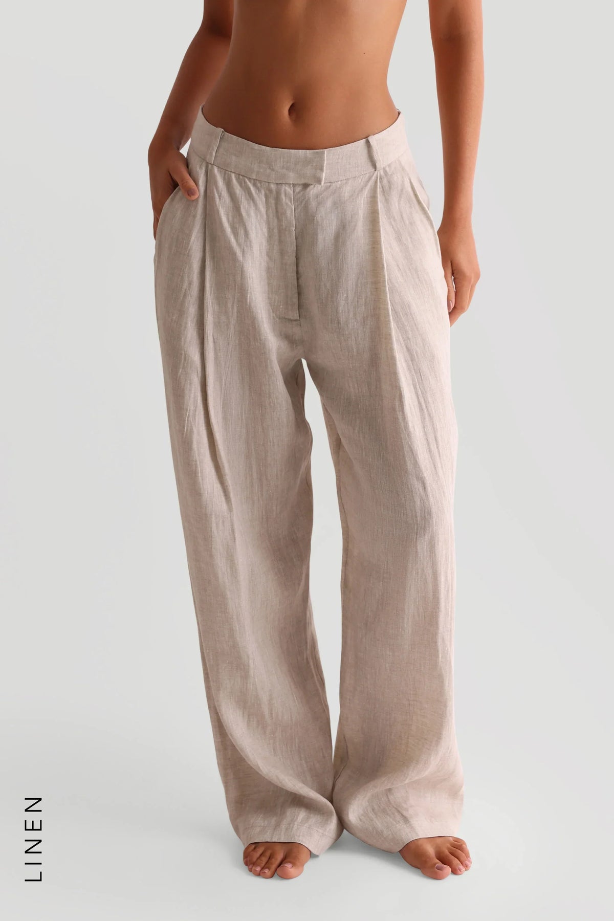 Sheveta The Ivy Wide-Leg Linen Trousers - Sand