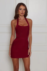 Love In The Fast Lane Bandage Halter Mini Dress Red