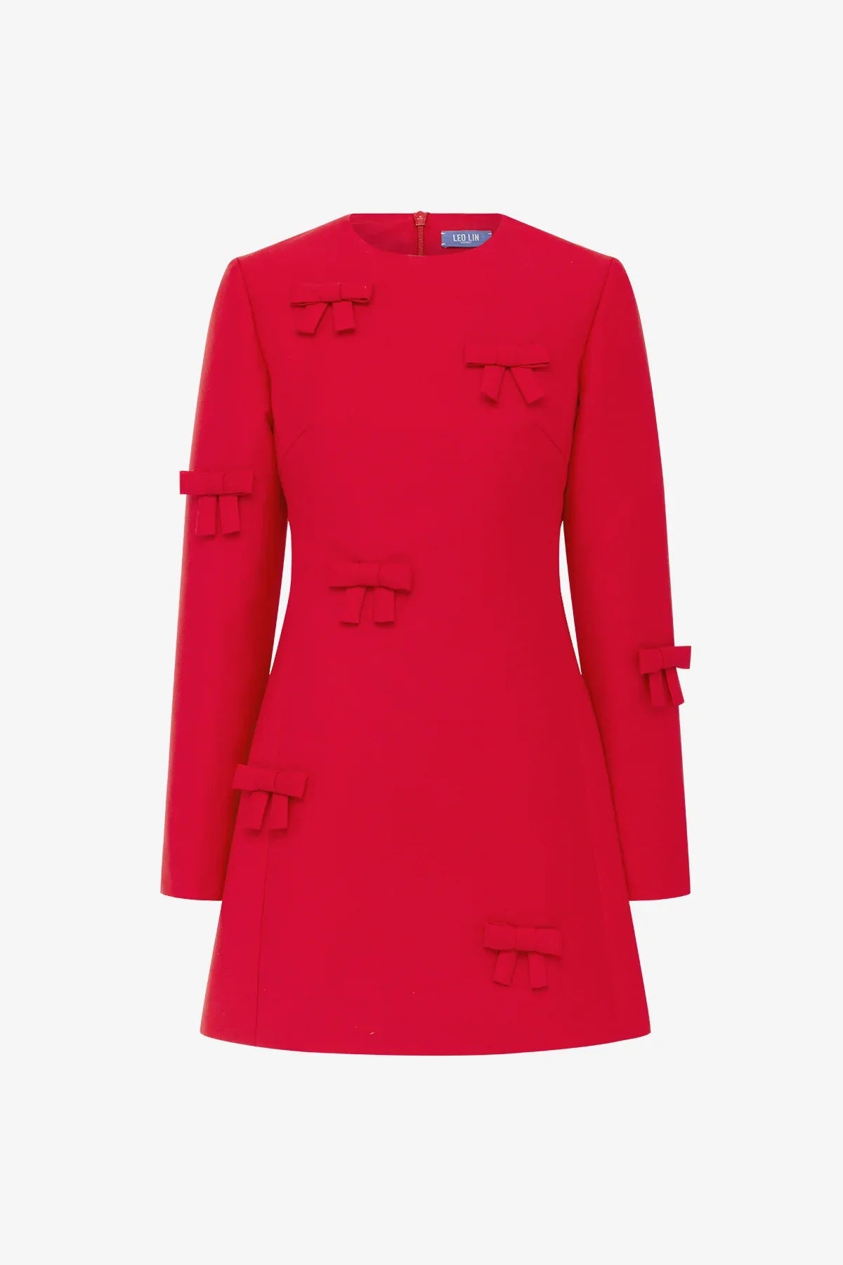 Aliza Bow Long Sleeve Mini Dress - Vermilion