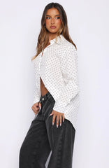 Always About Us Button Up Shirt White Polka Dot