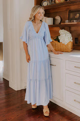 Charming Glance Tiered Maxi Dress In Sky Blue