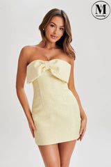 Elizabeth Tweed Bow Mini Dress - Lemon